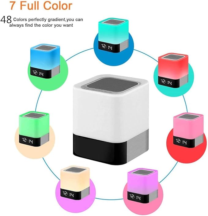 Night Lights Bluetooth Speaker, Alarm Clock Bluetooth Speakers Touch Sensor - Image 9