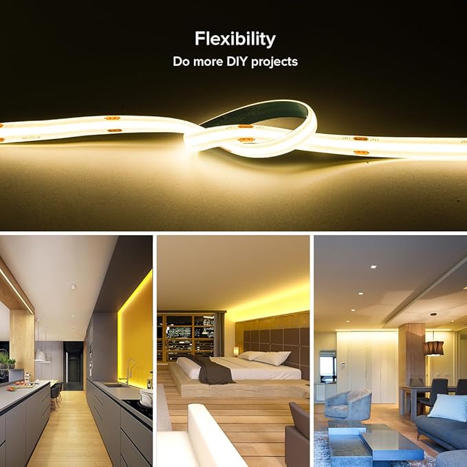 16.4FT COB LED Strip Light IP65 Waterproof DC24V 3000K Warm White Dimmable - Image 5