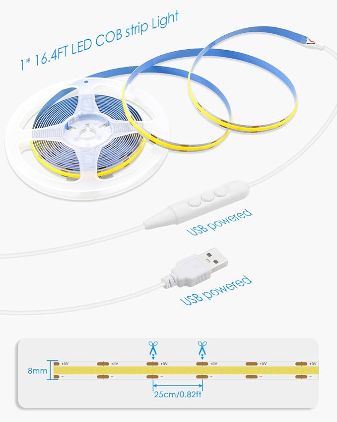 5V USB COB LED Light Strip Dimmable High Density White Light - Image 7
