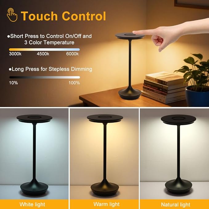EJQ Cordless Table Lamp Rechargeable, 6000mAh Battery Operated LED Table Lights - Image 7
