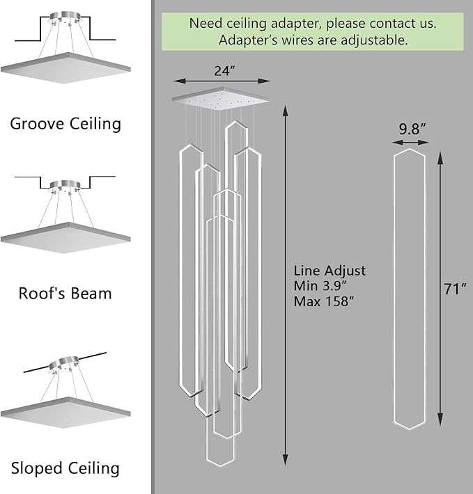 6 Rings Large Chandelier for Staircase Modern High Ceiling Chandelier LED - Image 3