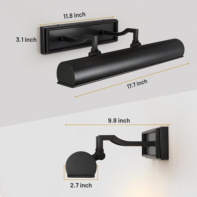 Picture Light for Wall 18" Black Picture Lights Hardwired 3-Light Bronze - Image 5
