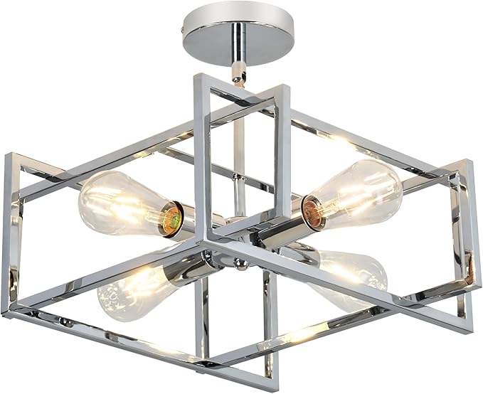 ZGLAOJT 4-Lights Ceiling Light Chrome Light Fixture Industrial Flush Mount by ZGLAOJT