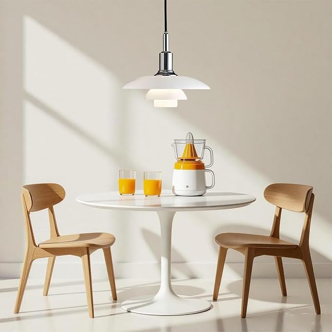 Pendant Lamp White Danish Ceiling Mid Century Pendant Light 3-Layer Shade - Image 8
