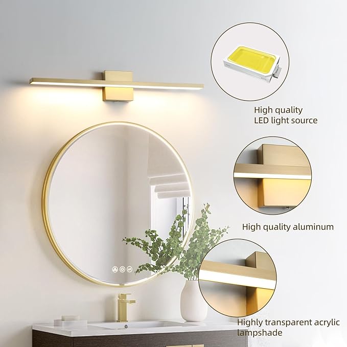 Gold Bathroom Light Fixtures Over Mirror, 32 Inch Brass Bathroom Vanity Light - Image 4