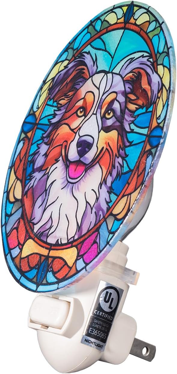 Stained Glass Styled Border Collie Night Light – Real Glass Plug-in Dog Night - Image 5