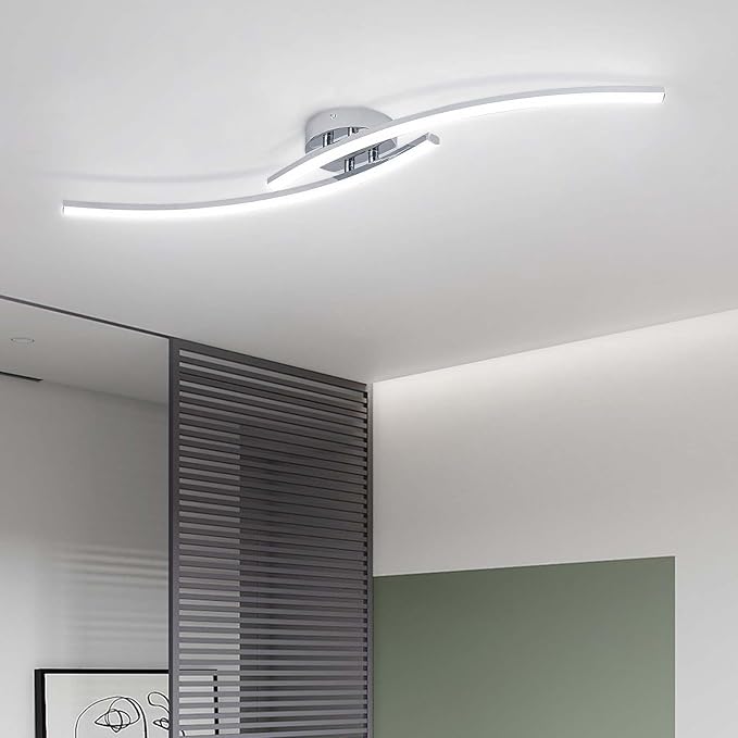 31.4Inch Modern LED Ceiling Light 22W Chrome Linear Ceiling Light Fixture 6000K by HLILCEH-Lighting