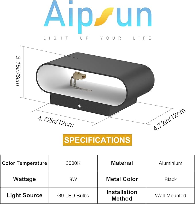 Aipsun Black Modern LED Wall Sconces 4 Packs Indoor Wall Lights Hardwired Up - Image 6