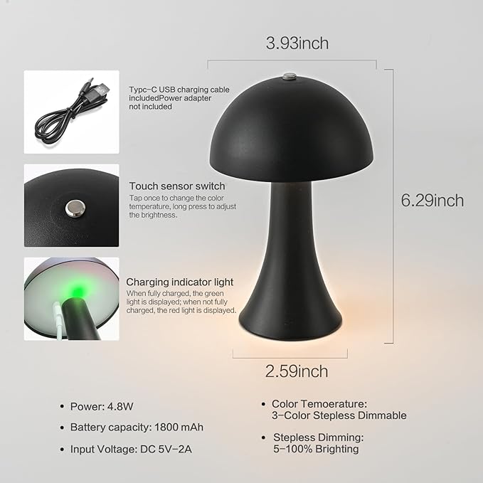 Cordless Table Lamp, Portable LED Desk Lamps, 1800mAh Battery Operated - Image 4