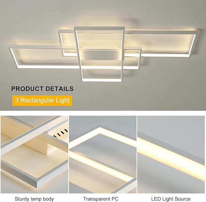 GEADI Modern Dimmable Ceiling Light, 35.4" White Led Ceiling Light Fixtures - Image 5