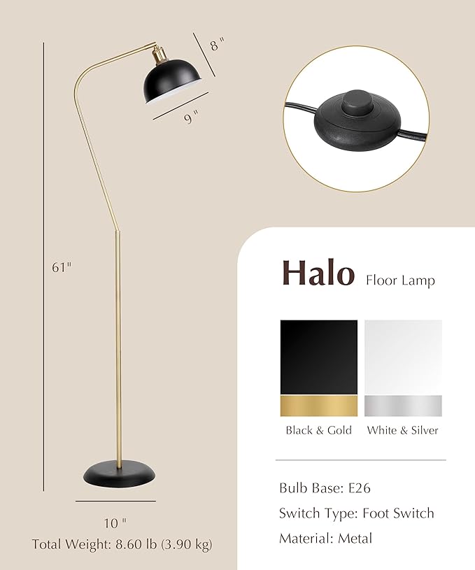HarvestLand Halo Brass Floor Reading Lamp – Standing Reading Lamps - Image 8