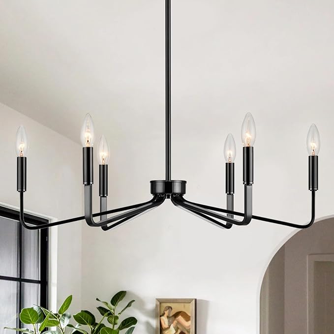 Black Chandelier for Dining Room, 6-Light Farmhouse Kitchen Light Fixtures Over by ACANER