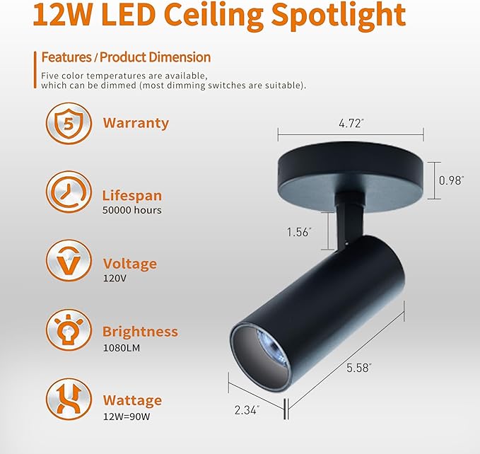 Spotlight 3 Pack 12W Spot Light Indoor 5CCT 2700K-6000K Selectable Dimmable LED - Image 7
