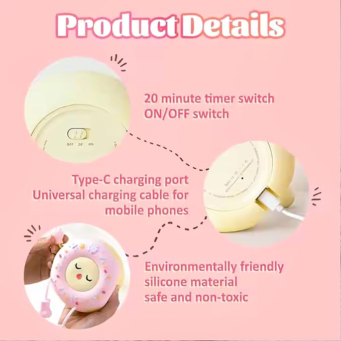 Cute Donut Night Light for Kids, Silicone Nursery Nightlight, Touch Control USB - Image 3