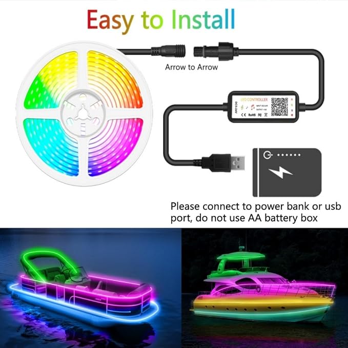 Smart WS2812B RGB+IC Addressable Led Strip Light, 16.4FT 5V USB Powered Around - Image 7