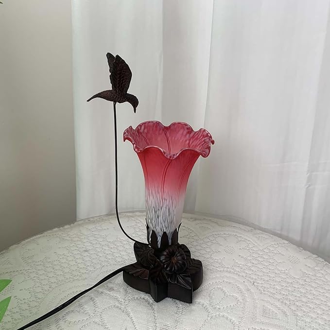 Bieye LL06 Hummingbird Flying Over Lily Flower Blown Glass Table Lamp - Image 3
