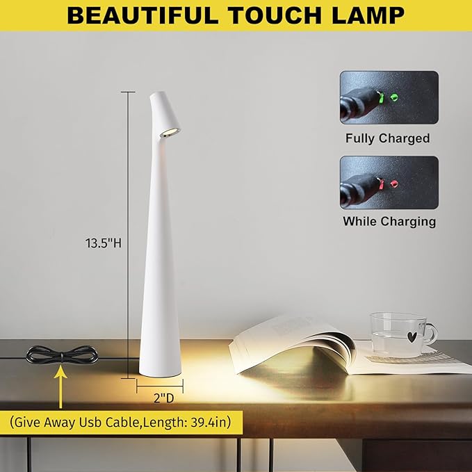 Cordless Small Table Lamps Set of 2, 3 Levels Brightness Portable Desk Lamp - Image 5