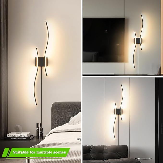 Modern Black Plug in Wall Sconces Set of 2 - Image 6