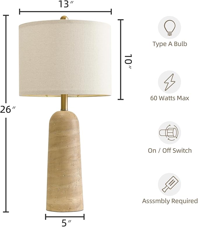 BOBOMOMO 27.25" Modern Table Lamp Set of 2, Warm Beige Resin Lamp - Image 3