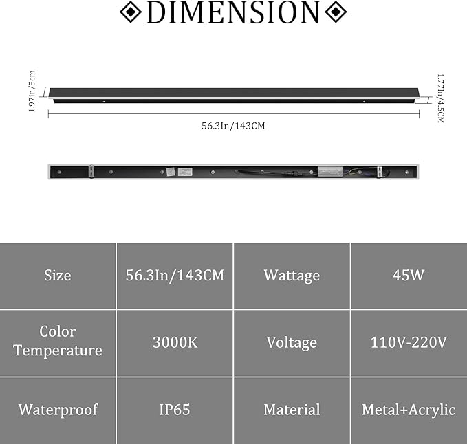 56In Long Outdoor Light, IP65 Waterproof Modern Exterior Lighting Fixture 3000K - Image 6