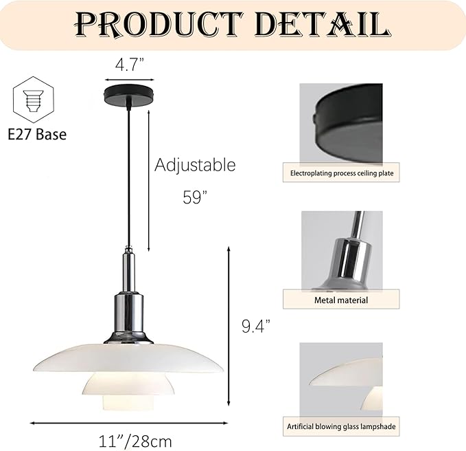 Pendant Lamp White Danish Ceiling Mid Century Pendant Light 3-Layer Shade - Image 2