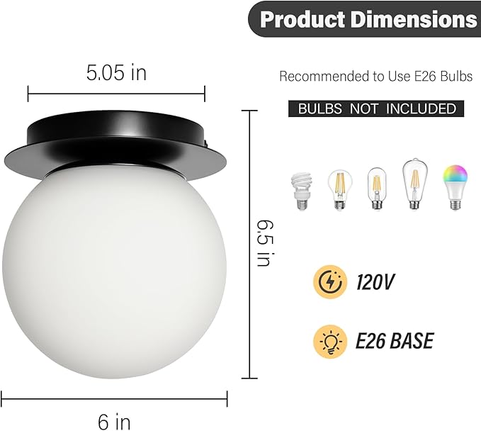 Modern Glass Globe Wall Sconce: Black Single Light - Image 3