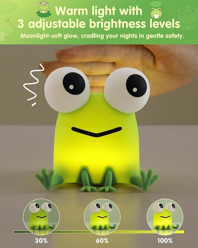 YISUN Frog Night Light for Kids, Soft Silicone Nursery Night Lamp Rechargeable - Image 3