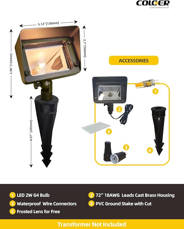 COLOER Brass Flood Lights with 4W 2700K LED G4 Bulb, 12V Low Voltage Landscape - Image 4