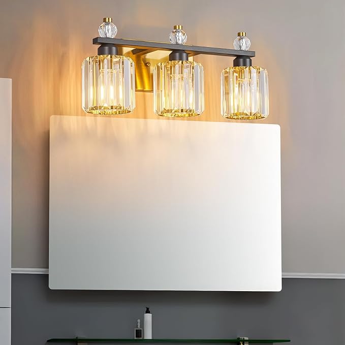 Bathroom Vanity Lights 3-Light Sand Black Gold Modern Crystal Vanity Light - Image 6
