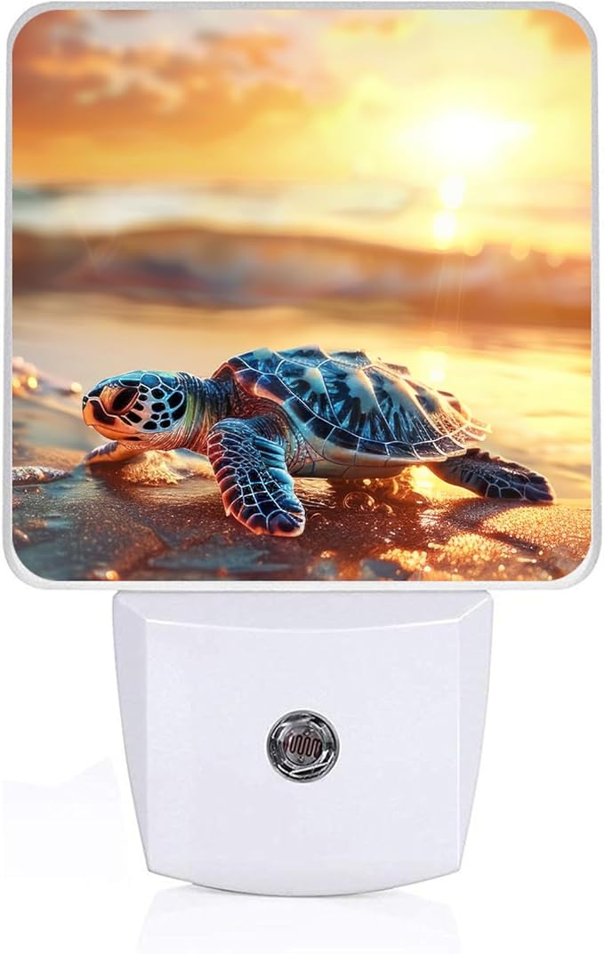 Sea Turtle Beach Sunrise Night Light, Plug-into Nightlight White LED Lamp by Unknown