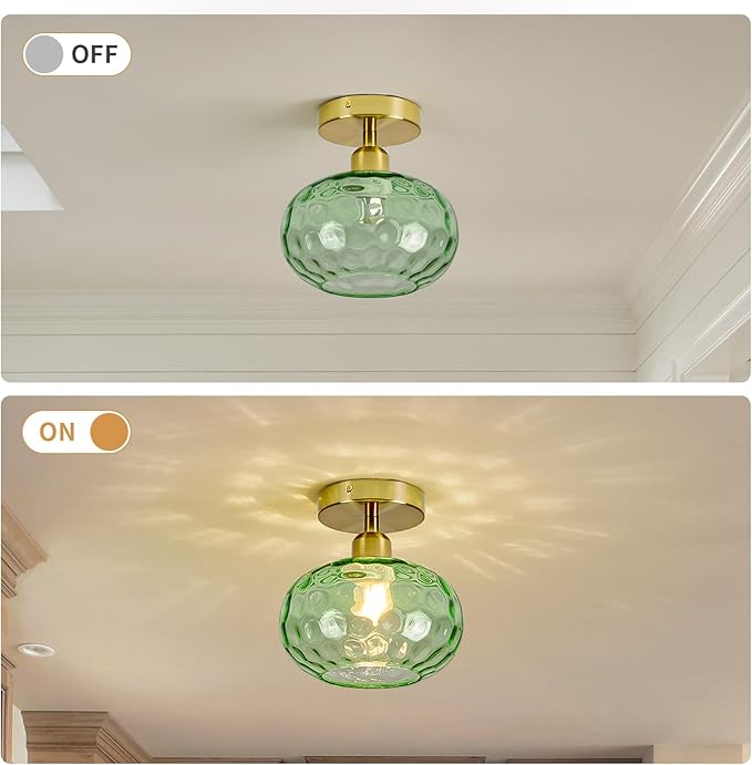 Green Glass Semi Flush Mount Ceiling Light - Image 7