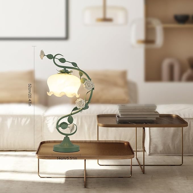 Flower Glass Table Lamp with 7.48inches Wide Bent Glass Lampshade, Floral - Image 3