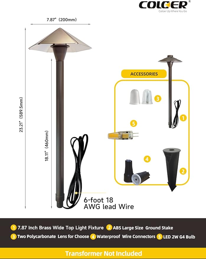 COLOER 12V Brass Outdoor Low Voltage Garden Path Lights - Image 4