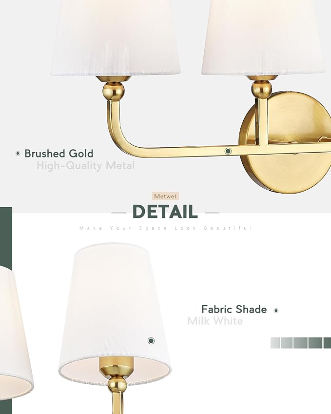 Bathroom Light Fixtures, 4 Light Brushed Gold Vanity Lights - Image 3