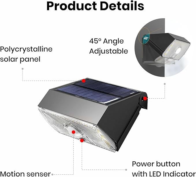 Solar Lights Outdoor Motion Sensor, 2 Pack Dual CCT 3000K 4000K Solar Powered - Image 7