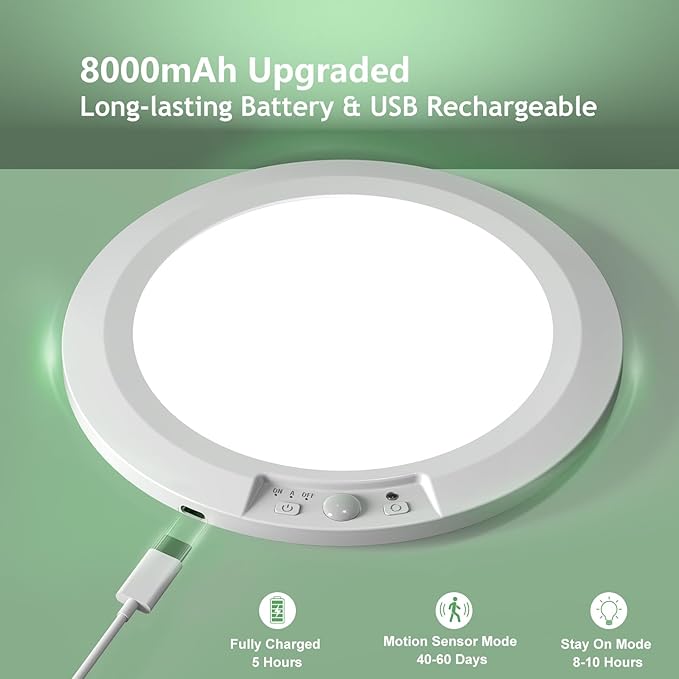 USB Rechargeable Motion Sensor Ceiling Light, Battery Operated Magnetic Closet - Image 3