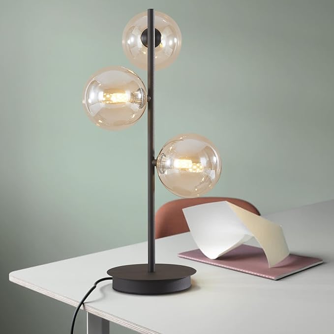 Modern Globe Table Lamp, Mid Century 3 Lights Black Bedside Lamp - Image 5