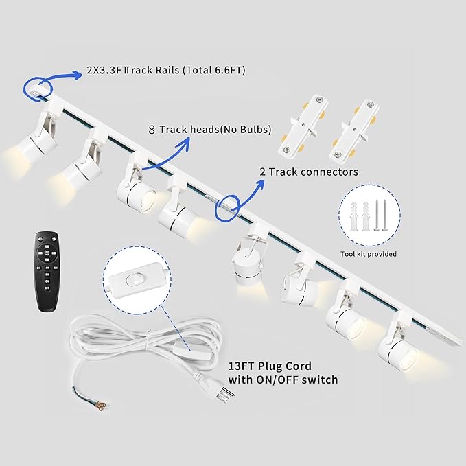 Plug in Track Lighting with Power Cord, 8-Light LED Track Lighting Kit with - Image 2