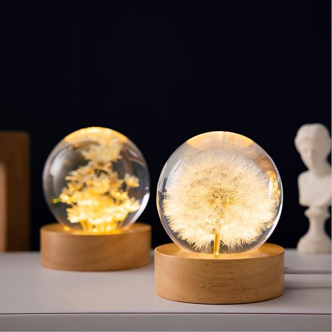 Flower Crystal Ball Night Light, 2.4 inch Glass Ball Night Lamp - Image 4