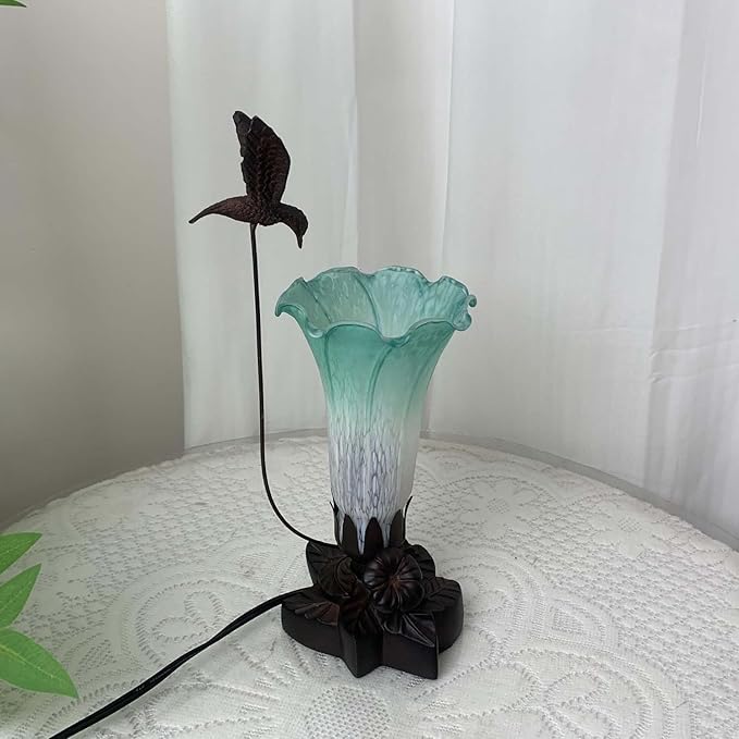Bieye LL08 Hummingbird Flying Over Lily Flower Blown Glass Table Lamp - Image 3