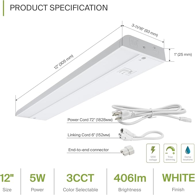 ASD 20 Pack 12 Inch LED Under Cabinet Lighting Plug in or Hardwired, - Image 2