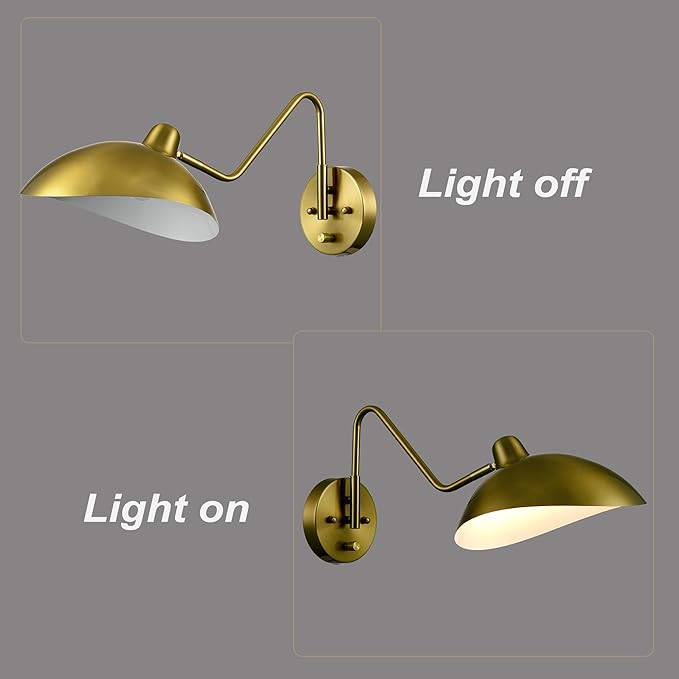 Plug-in Wall Sconce Gold Swing Arm Wall Sconce Brass Wall Lamp - Image 8