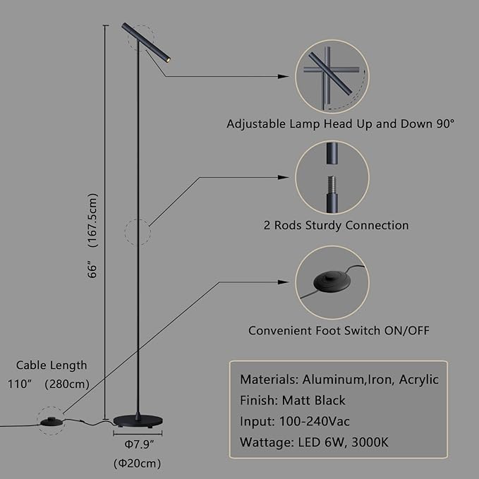 Floor Lamps for Living Room, Study Room, Lamp Head Adjustable - Image 3