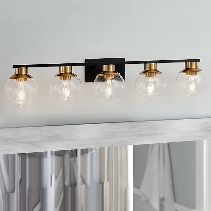 PAZALA Black Gold Bathroom Light Fixtures Over Mirror 5-Lights Vanity Light - Image 3