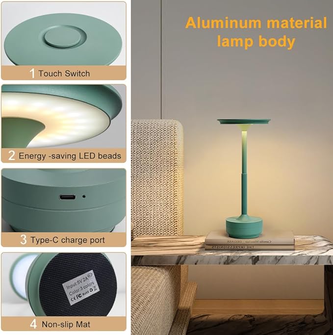 EJQ Cordless Table Lamp Set of 2, Rechargeable Portable LED Bedside Touch Lamp - Image 4