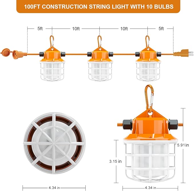 NS 100FT Construction String Lights 150W LED Industrial Grade 15000LM 5000K - Image 4