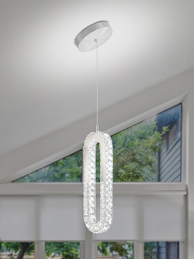 1-Ring Chandelier Silver Modern Pendant Lighting LED Dimmable Hanging Crystal - Image 8