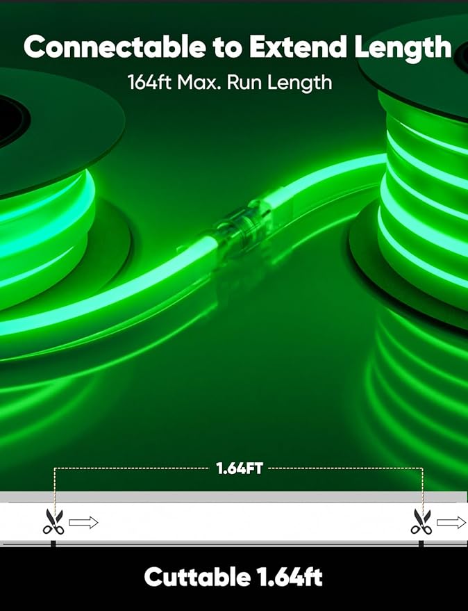 33FT Green LED Neon Rope Lights, AC 110-120V Flexible Neon Strip Outdoor - Image 4