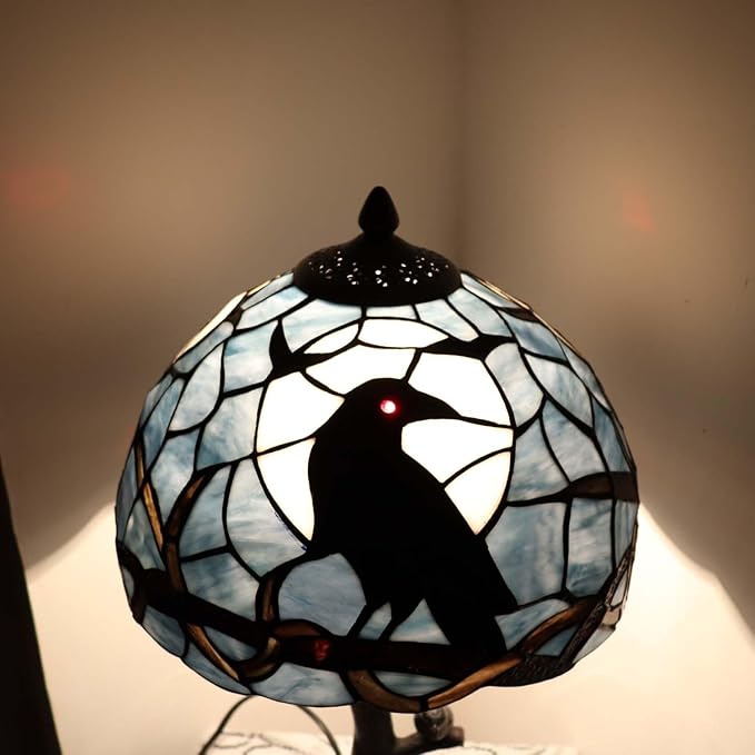 Bieye L10956 Raven Sitting on Bare Tree Branch in Full Moon Night Tiffany Style - Image 3