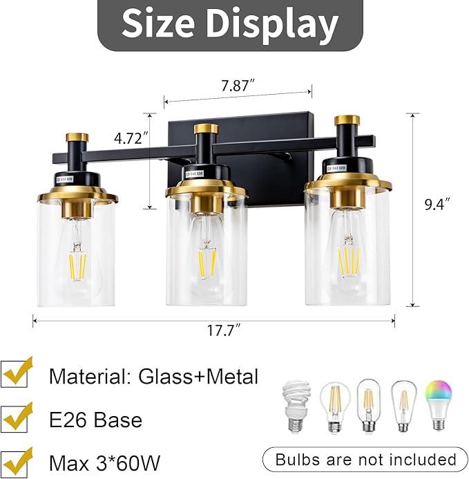 3 Light Bathroom Light Fixtures, Modern Wall Sconces Lighting Wall Lamp - Image 4